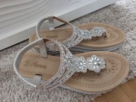 Sandale silber Grösse 39 Glitzer Schmucksteine 