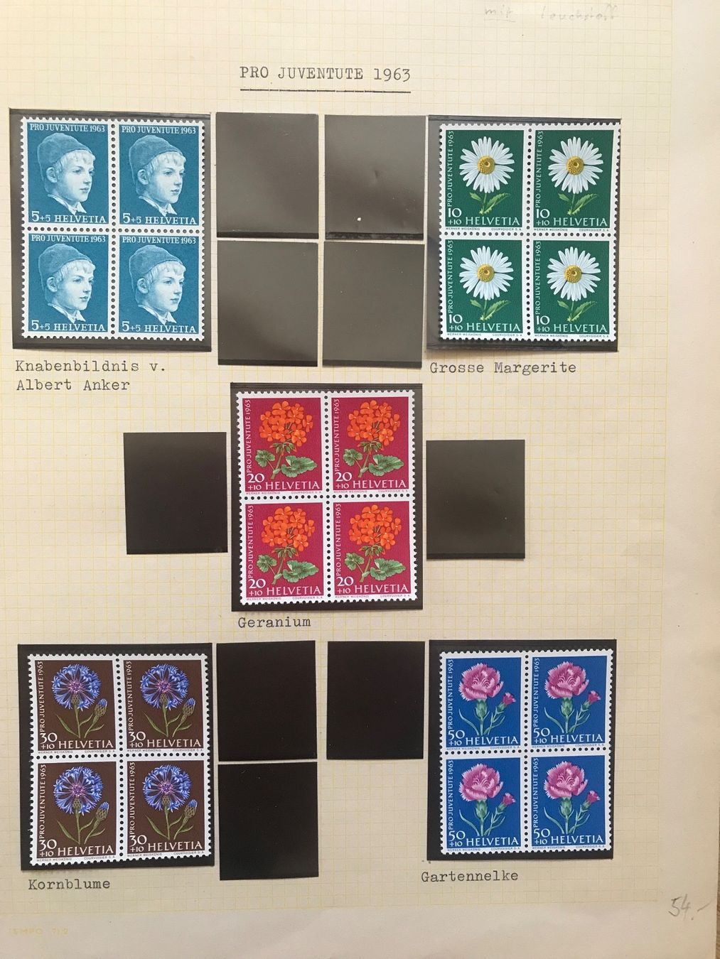 Alle Briefmarken: 1963, Pro Juventute 4er Block Serie ** – Gebraucht aus stäfa von brandy66