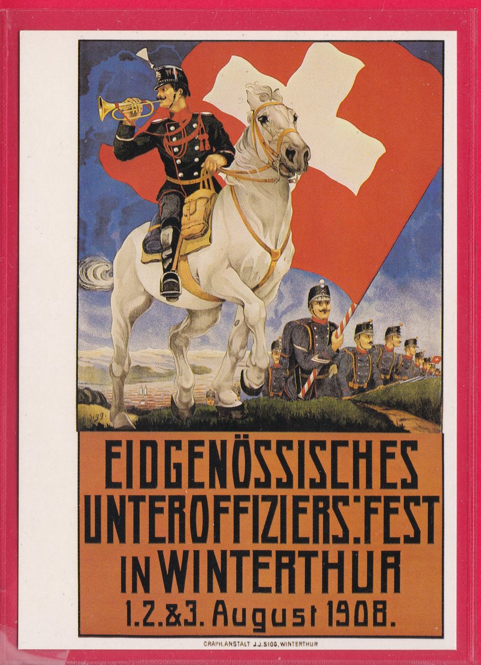 Cartoline postali: EIDG.UNTEROFFIZIERSFEST WINTERTHUR,1.2.3.AUGUST 1908, E.SIGG – Usato da Oberrieden venduto da Gebirgsstelze