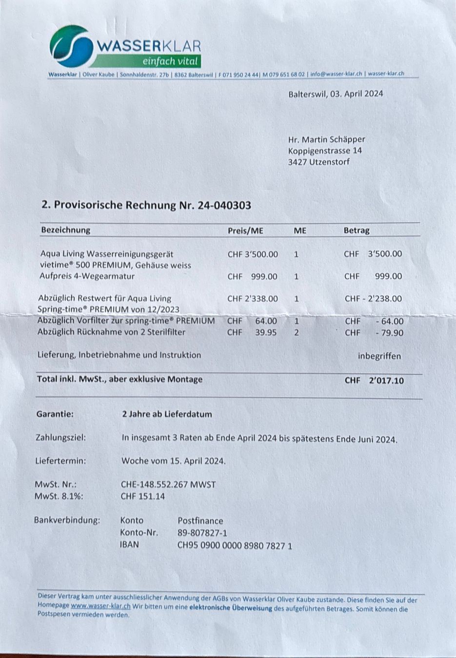 Bücher: Wasserfilter Vietime 500 premium gebraucht – Gebraucht aus Biberist von Reto29 2