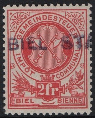 Alle Briefmarken: 2 Fr. Fiskalmarke der Gemeinde BIEL / BIENNE – Gebraucht aus Eglisau von Chperfins
