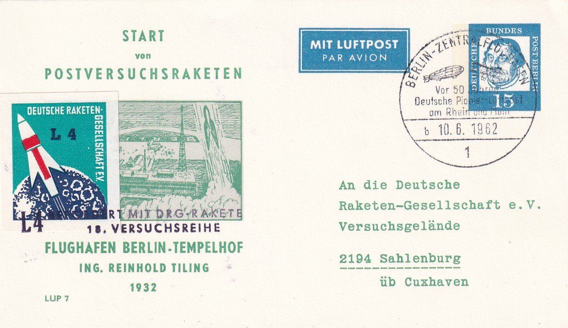 Tutti i francobolli: Raketenpost Deutsche Raketengesellschaft L4 1962 – Usato da Baar venduto da Asmara111