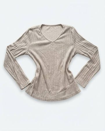 Pull beige côtelé à col en V taille M