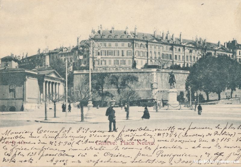 Cartoline postali: Genève - Place neuve + 1905 – Usato da Emmenbrücke venduto da teestube