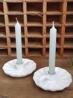 2 Stk. Vintage Kerzenhalter, Kerzenständer Ton inkl. Kerze