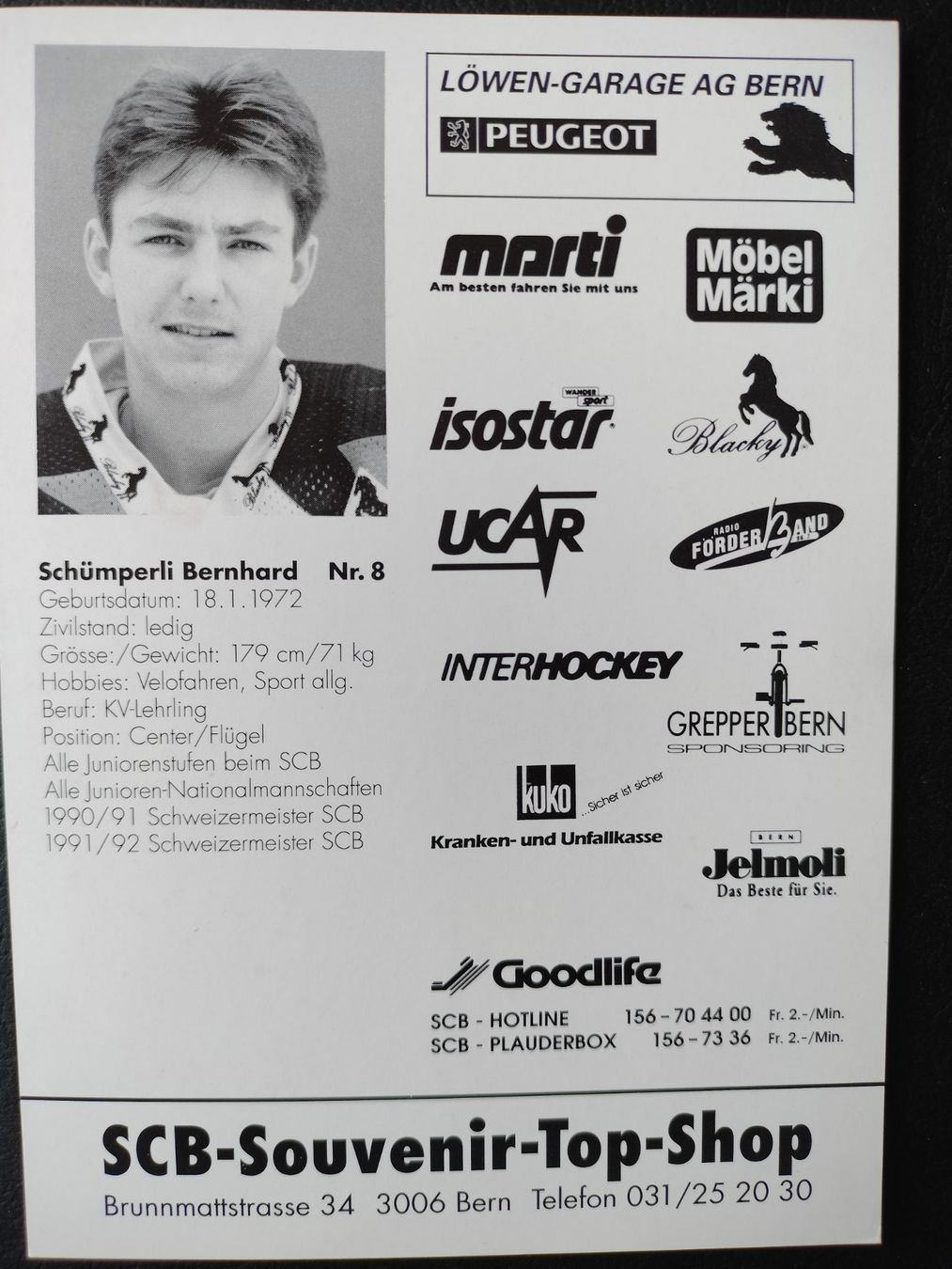 Autografi: SC Bern, SCB Autogrammkarte, Bernhard Schümperli – Usato da Schwanden Sigrisw venduto da len_9yqg 1