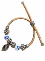 Portuguese Cork Bracelet with Blue & White Ceramic Beads