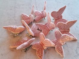 10 STK SCHMETTERLINGE - KERAMIK - ROSA - DEKORATION