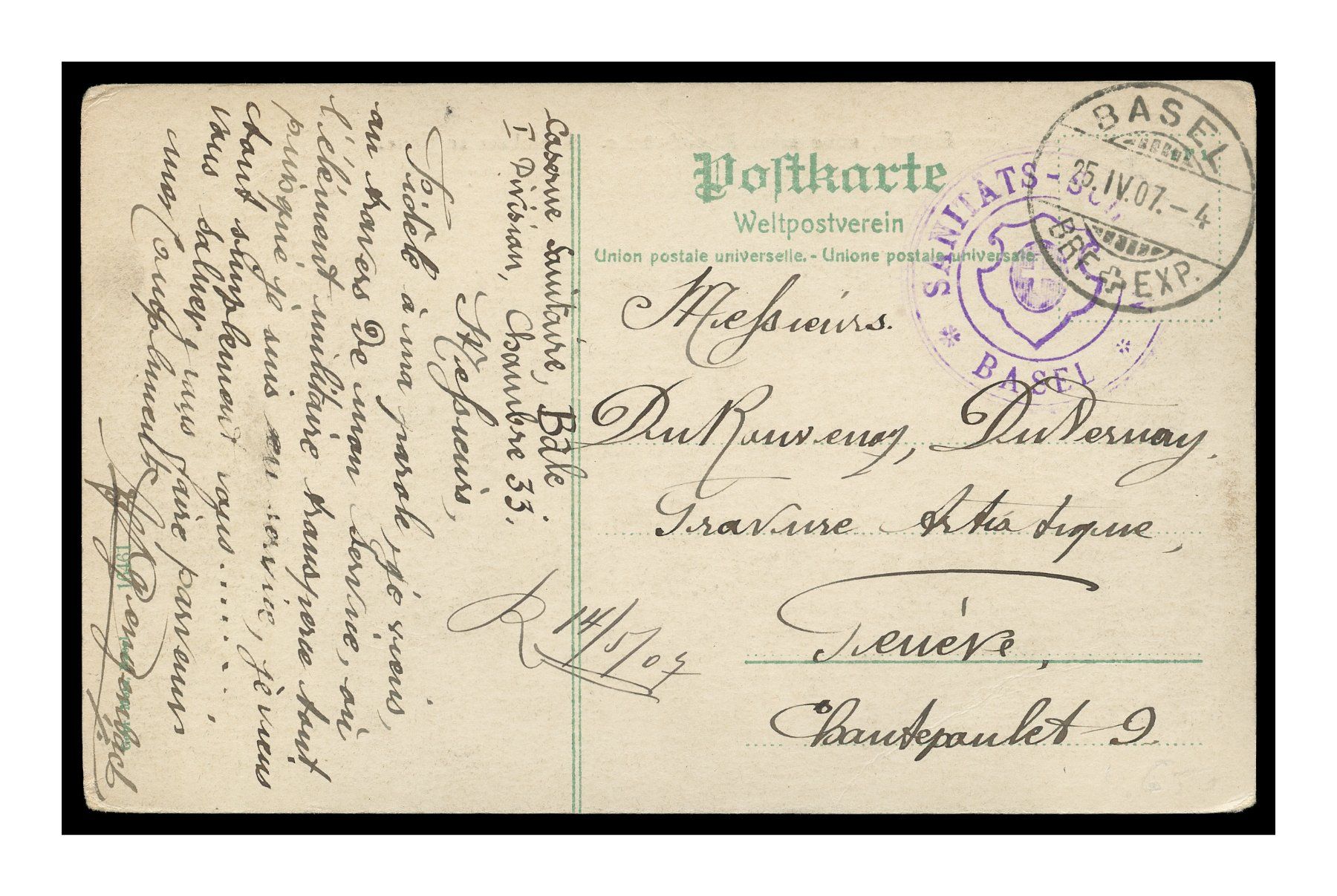 Cartoline postali: BASEL - 1907 "neue mittl. Rheinbrücke. Kleinbaseler Seite" – Usato da Onex venduto da gonsla01 1