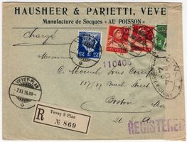 rarer, zensurierter Chargé-Beleg von VEVEY nach BOSTEN USA