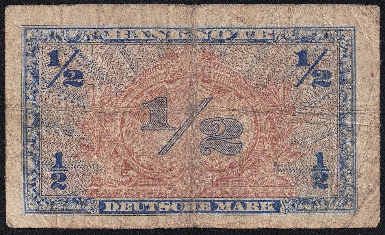 Banconote: Deutschland 1/2 Mark 1948 – Usato da Brugg AG venduto da banknoten_muesli 1