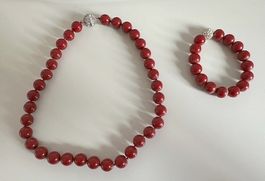 Halskette "Perlen" rot mit Armband