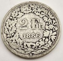 Seltene 2 Franken 1886 Silbermünze - Helvetia - Schöner Zust