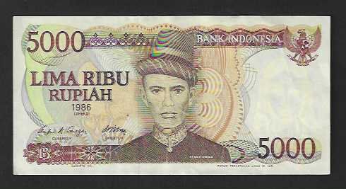Banconote: Indonesia  5000  Rupiah  1986  Gebraucht – Usato da Gordola venduto da coinsandnotes