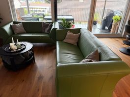 ROLF BENZ SOFA - LEDERSOFA SET (2/3er) – IN GRÜN