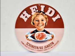 ALTES REKLAME BLECHSCHILD HEIDI KÄSE SCHMELZKÄSE SCHINKEN