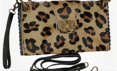 Italienische Echt Leder Handtasche Clutch Leoprint