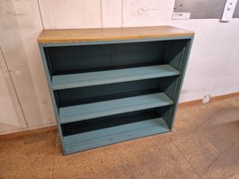 Metallregal Lista blau mit Holzplatte