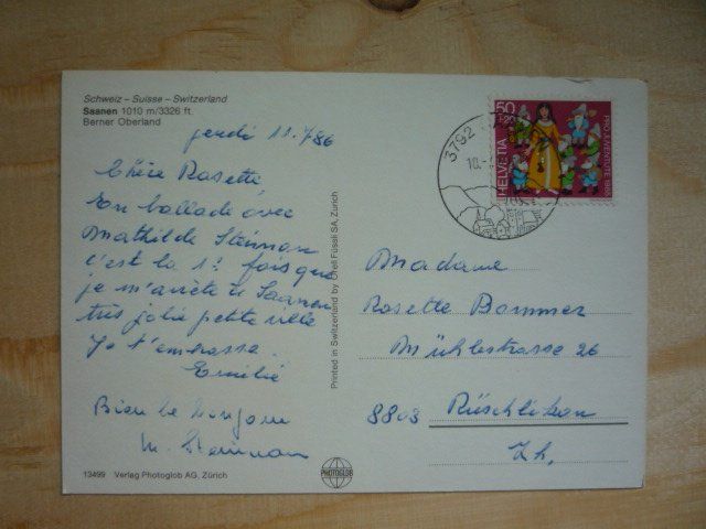 Cartoline postali: Saanen, 10.7.86 – Usato da Rieden SG venduto da Brockehuesli 1