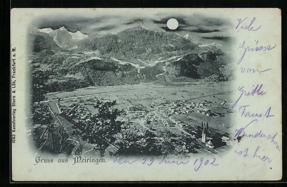 Cartoline postali: Mondschein-AK Meiringen, Generalansicht  – Usato da Berlin venduto da bartko-reher