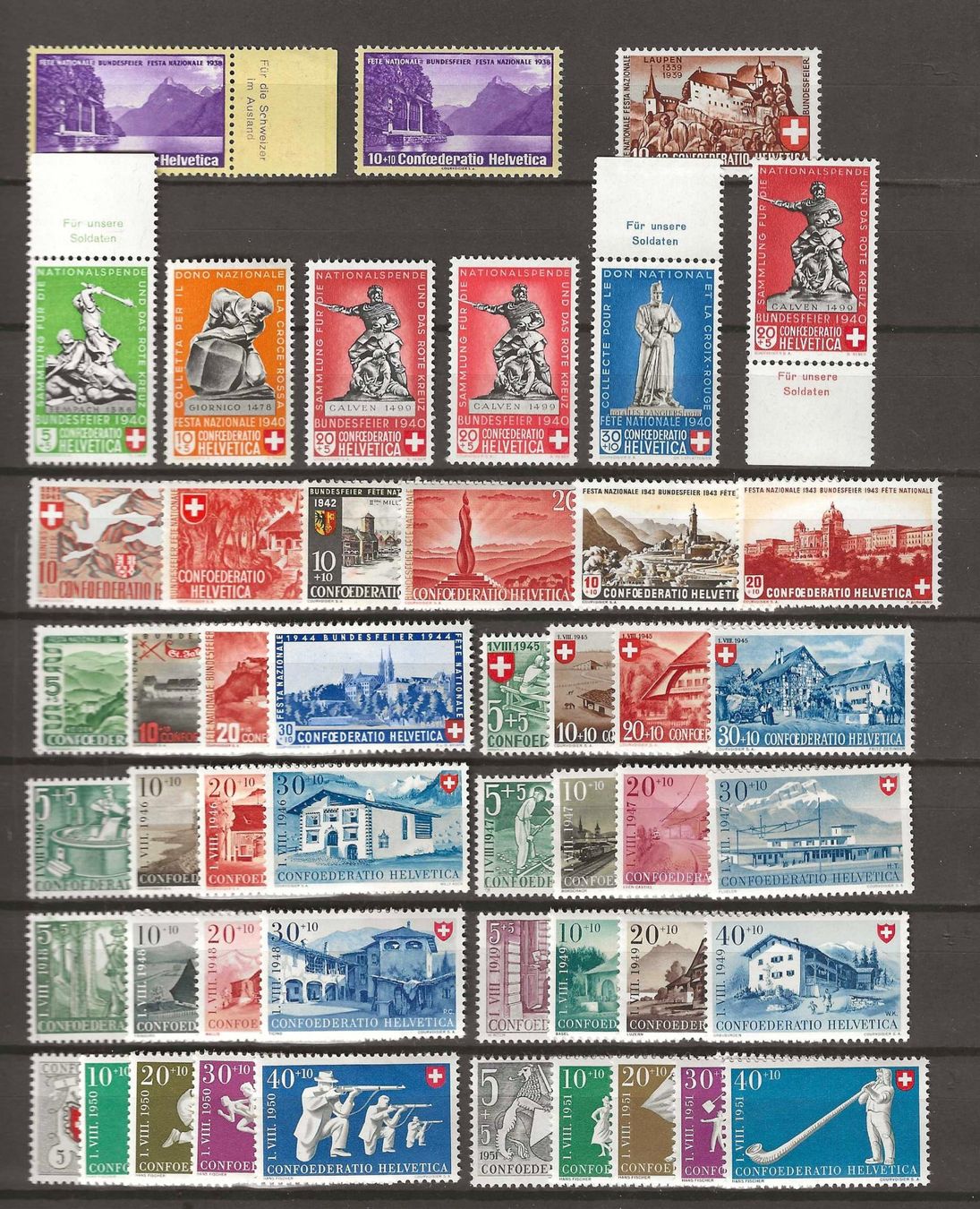Tutti i francobolli: Pro Patria Ausgaben 1938 - 1963, postfrisch ** – Nuovo (secondo la descrizione) da Gümligen venduto da Geniusbuy