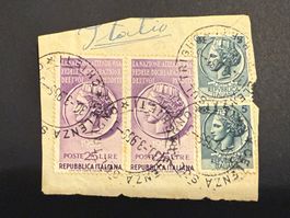 Italienische Briefmarken 1953–1955 auf Briefumschlag, Piacen