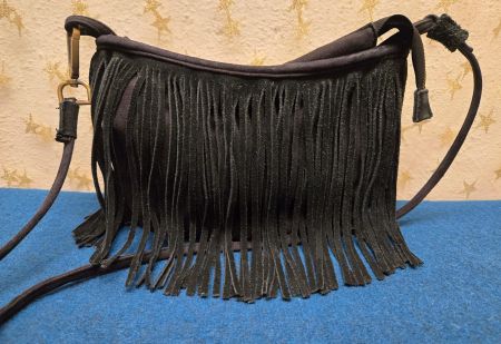 Schwarze Wildleder 70 % Handtasche Fransen Boho Style
