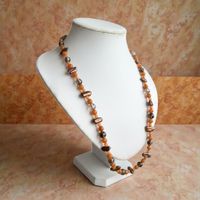 Orangenchalzit, Rauchquarz, Biwa Perlen Kette NEU