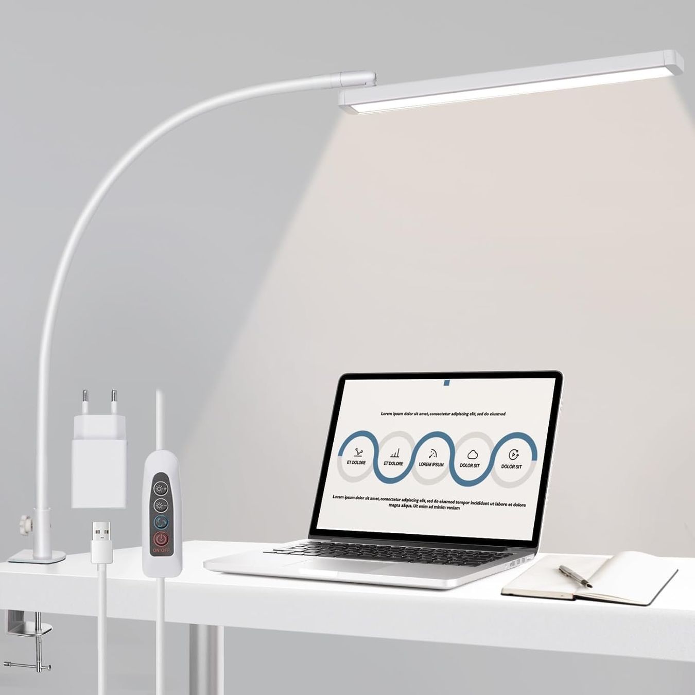 Lampade: LED Schreibtischlampe mit Klemme & Dimmfunktion – Nuovo e nell'imballaggio originale da Nuglar venduto da SaleRitter