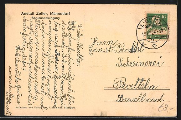Cartoline postali: Männedorf, Anstalt Zeller, Speisesaalei – Usato da Berlin venduto da bartko-reher 1
