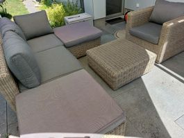 Gartenlounge Polyrattan, 6-teilig, mit Kissen / Kissentruhe