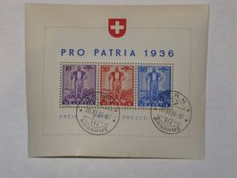 1936 : Pro Patria Block W8 : KP 300.-- Stempel 26.XI.1936