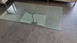 DESIGNER Couchtisch extra klares Glas und verchromter Sockel