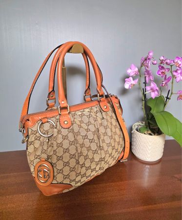 Gucci Boston Handtasche GG Canvas braun Leder Zustand gut