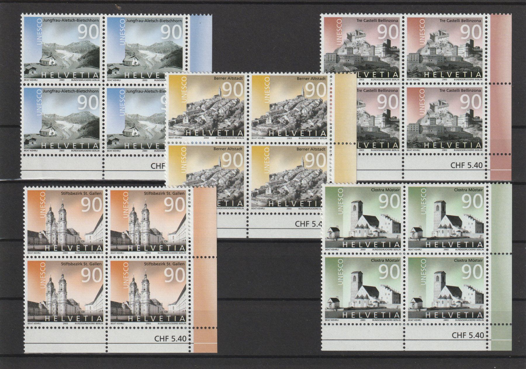 Tutti i francobolli: 2003 Unesco Welterbe Serie 4er-Block postfrisch Eckstück – Usato da Spiez venduto da Crazyduck