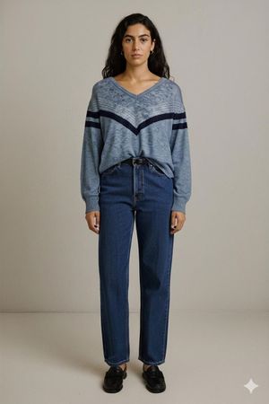 Schoeller Fashion Blauer V-Ausschnitt Pullover mit