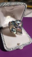 Schöner Blatt-Ring echtes Silber Unikat Seeopal-Mosaik 17mm+