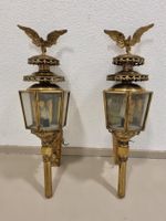 2 x antike Wand-Kutschenlampen Messing, Adlermotiv H 73 cm