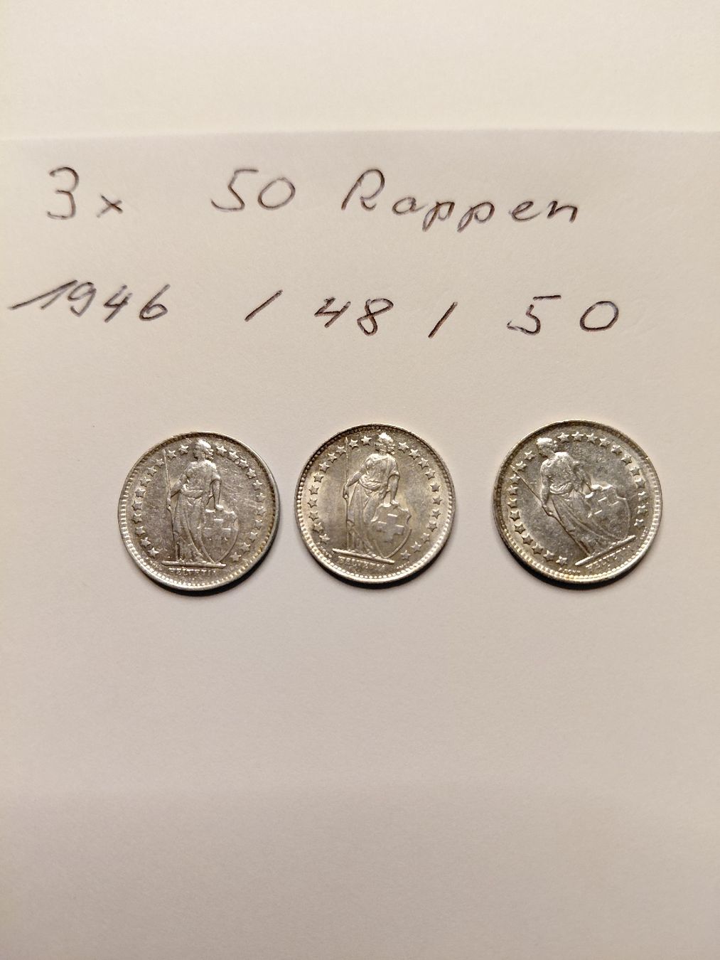 Toutes les monnaies: 3x 50 Rappen silber 1946, 48, 50 – D'occasion à Bonaduz par topolino052 3