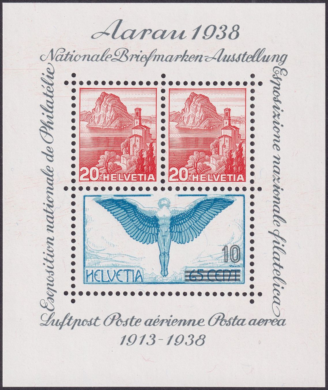 Tutti i francobolli: 1938, W11 Aarauer-Block postfrisch **, Kat: 90.- – Usato da Sursee venduto da Luzernerraute