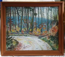 Ölgemälde, Winterweg, gerahmt und signiert, Otto Herzig