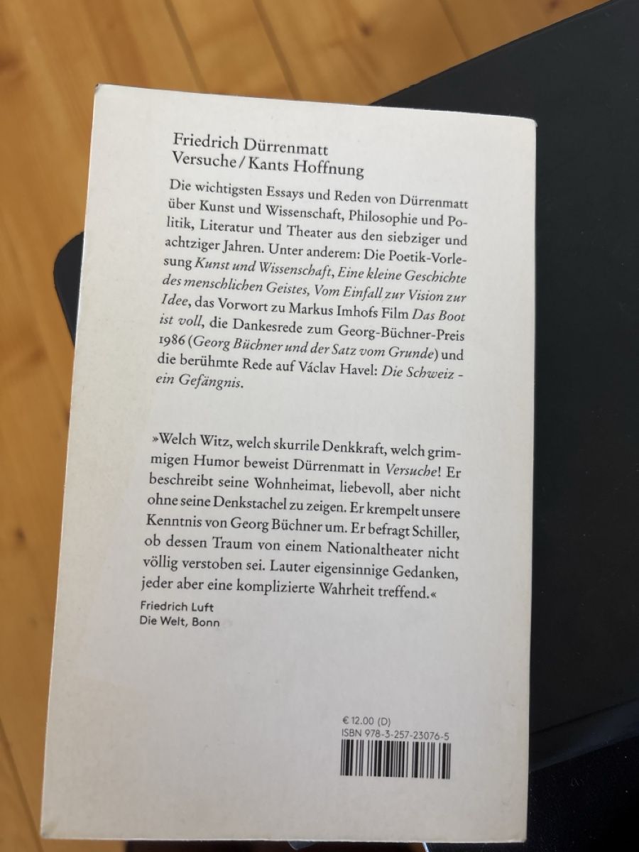 Libri: Dürrenmatt Versuche Kants Hoffnung – Nuovo (secondo la descrizione) da Zollikon venduto da han_rvt8 1