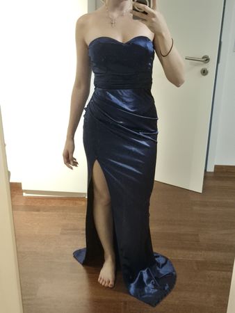 Dunkelblaues Abendkleid lang mit Schlitz