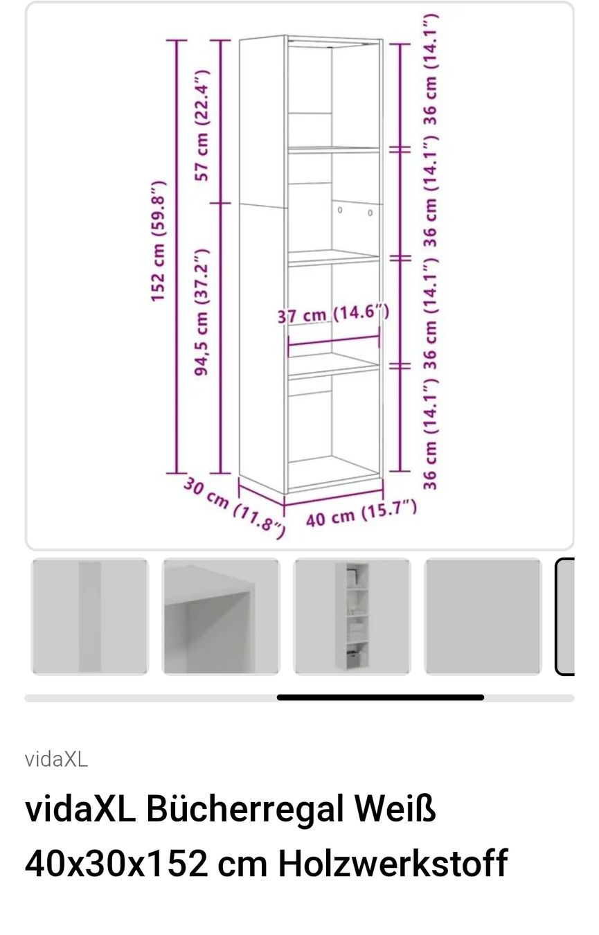 Vidaxl Scaffali: Bücherregal weiss 40x30x152 cm – Nuovo e nell'imballaggio originale da Weggis venduto da Rkamala 3
