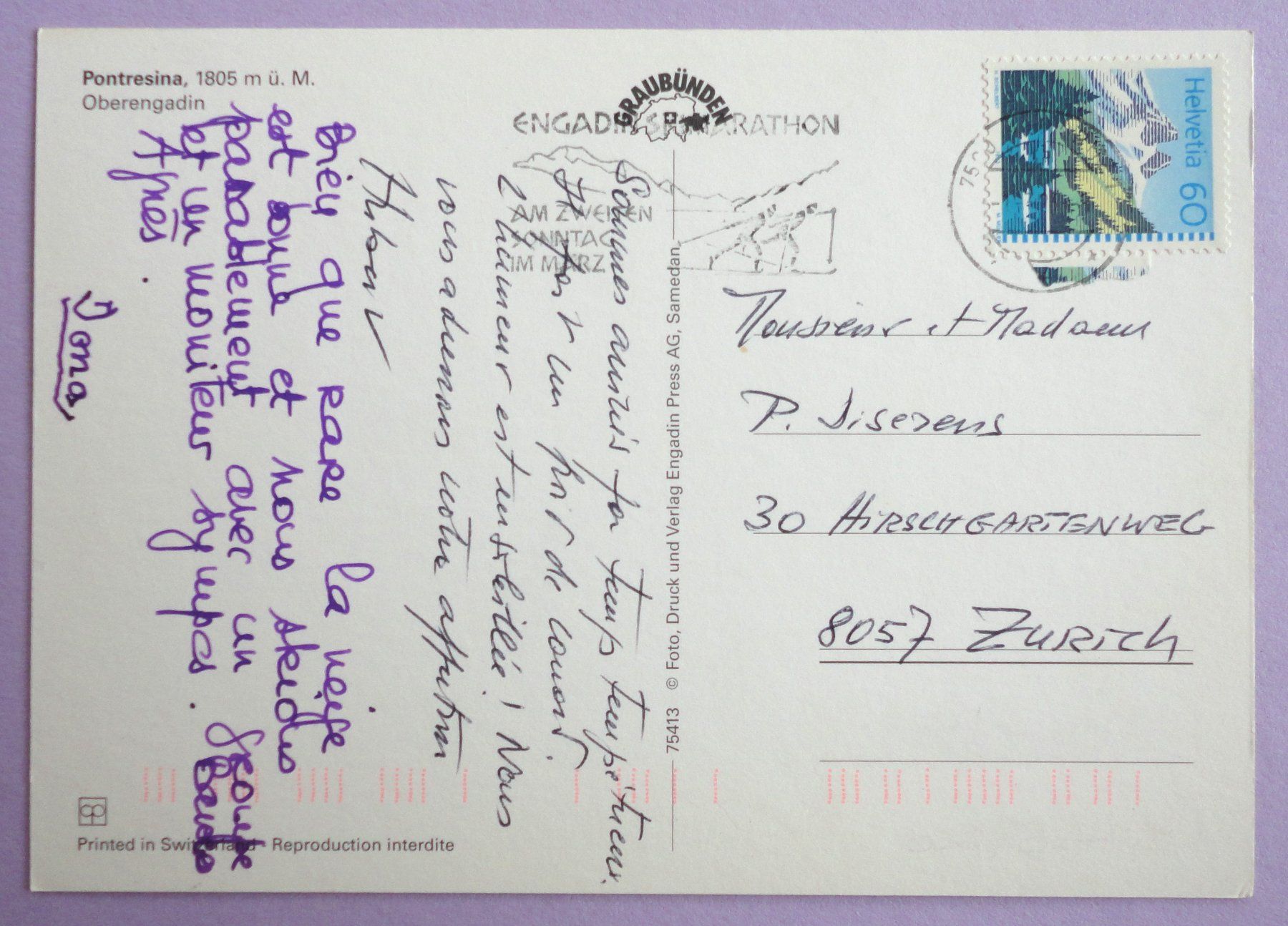 Cartoline postali: Pontresina, 1805 m ü.M. – Usato da Fétigny venduto da Billy2miny 1