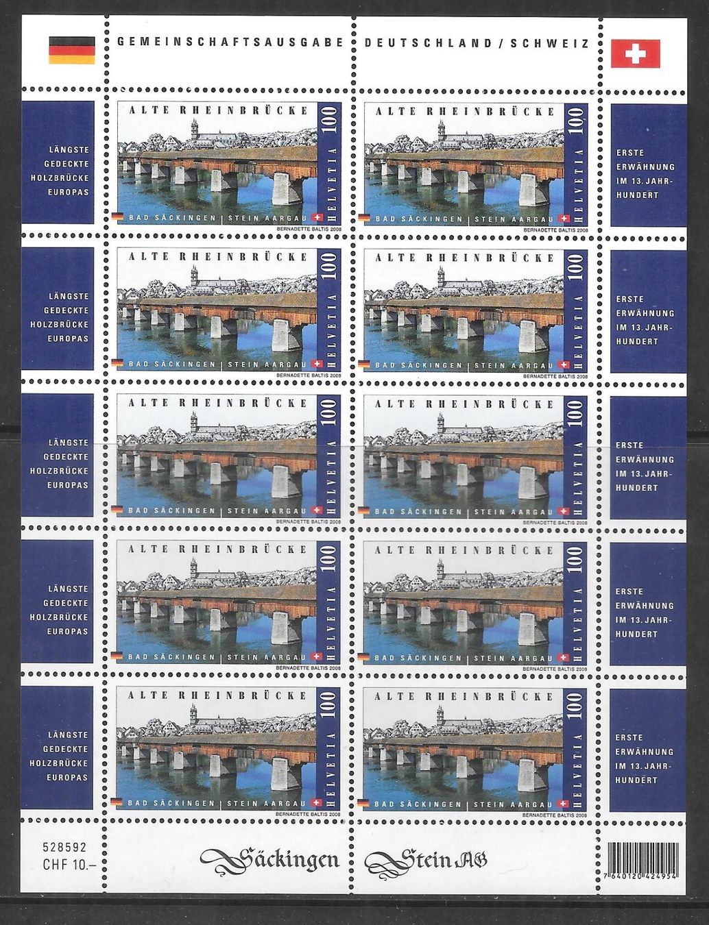 Tous les timbres: Kleinbogen 1288 Bad Säckingen ** 4.9.2008 – Neuf (Voir description) à Olten par clotaldi