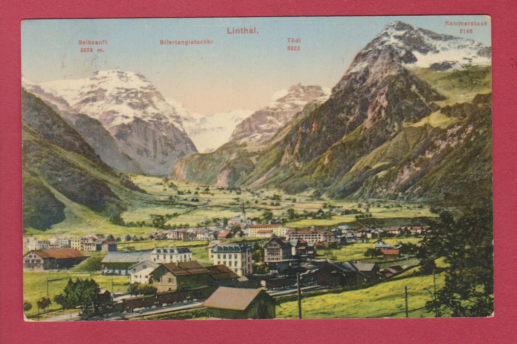 Ansichtskarten: Linthal   :   alte Ansichtskarte mit Bahnhof, gest 1913 – Gebraucht aus Vitznau von Ropaku