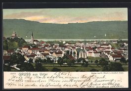 AK Uster, Ortsansicht mit Kirche, 1906
