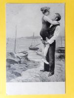 Alte Postkarte, Kitsch,  Liebespaar am See,