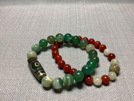 Rote Jade + Grüner Achat mit Dzi-Stein Edelstein Armbänder